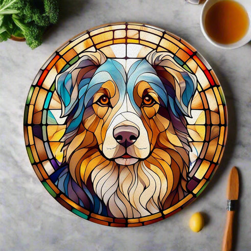 Australian Shepherd Circular Glass Suncatcher Worktop Saver